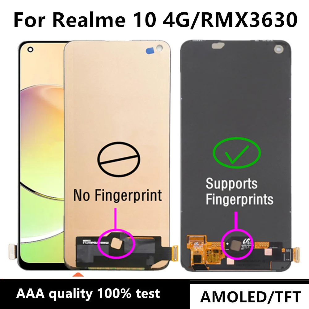 

6.4" AMOLED & TFT LCD For Realme 10 4G RMX3630 LCD Display Touch Screen Digitizer Panel Assembly Replacement