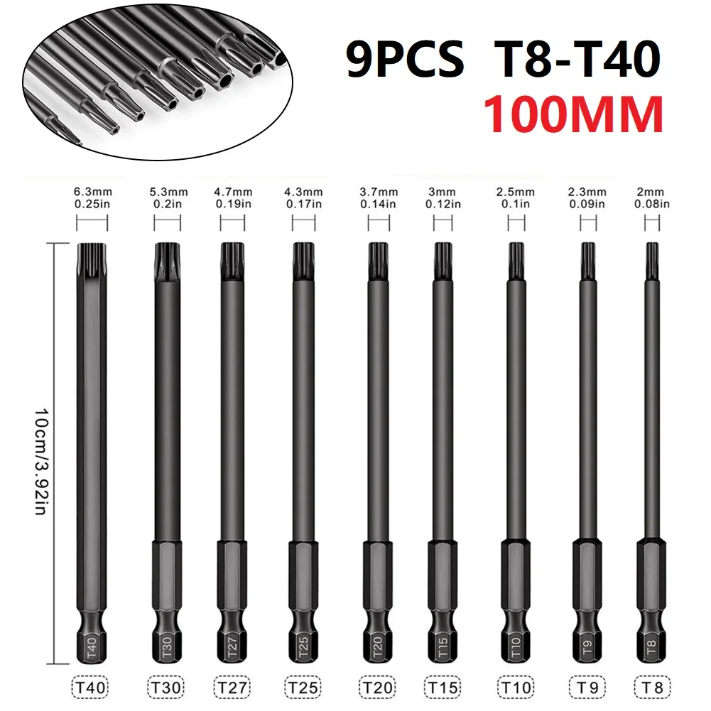 

5/8/9pcs Torx Hex Head Wrench Drill Bit Set 100/150/200mm Screwdriver Bits With Hole For Electric Drills Hand Screwdrivers