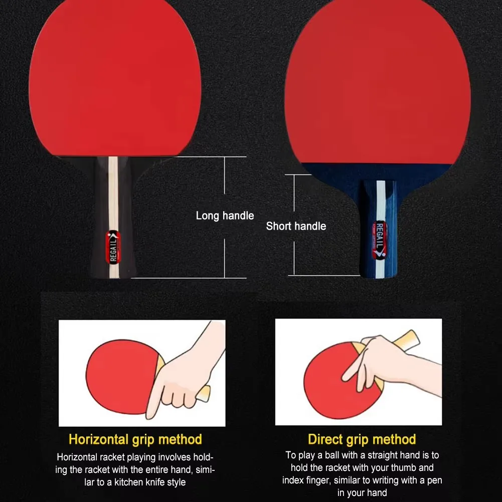 1Set Table Tennis Racket 2 Rackets & 3 Balls Table Tennis Paddles Professional Ping Pong Paddle with Bag