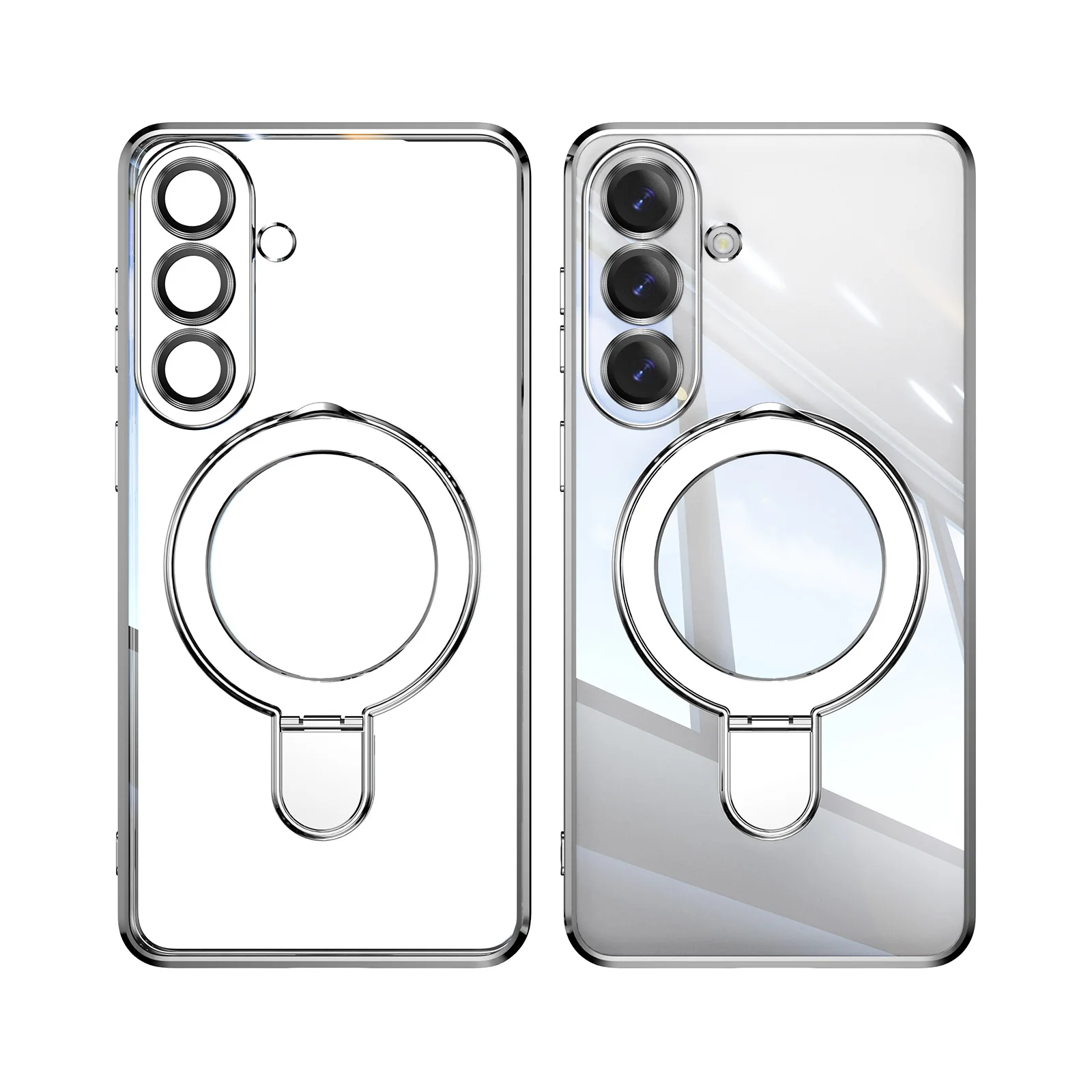 360° Rotating Magnetic Phone Case with Transparent Acrylic Cover and Metal Lens Protection