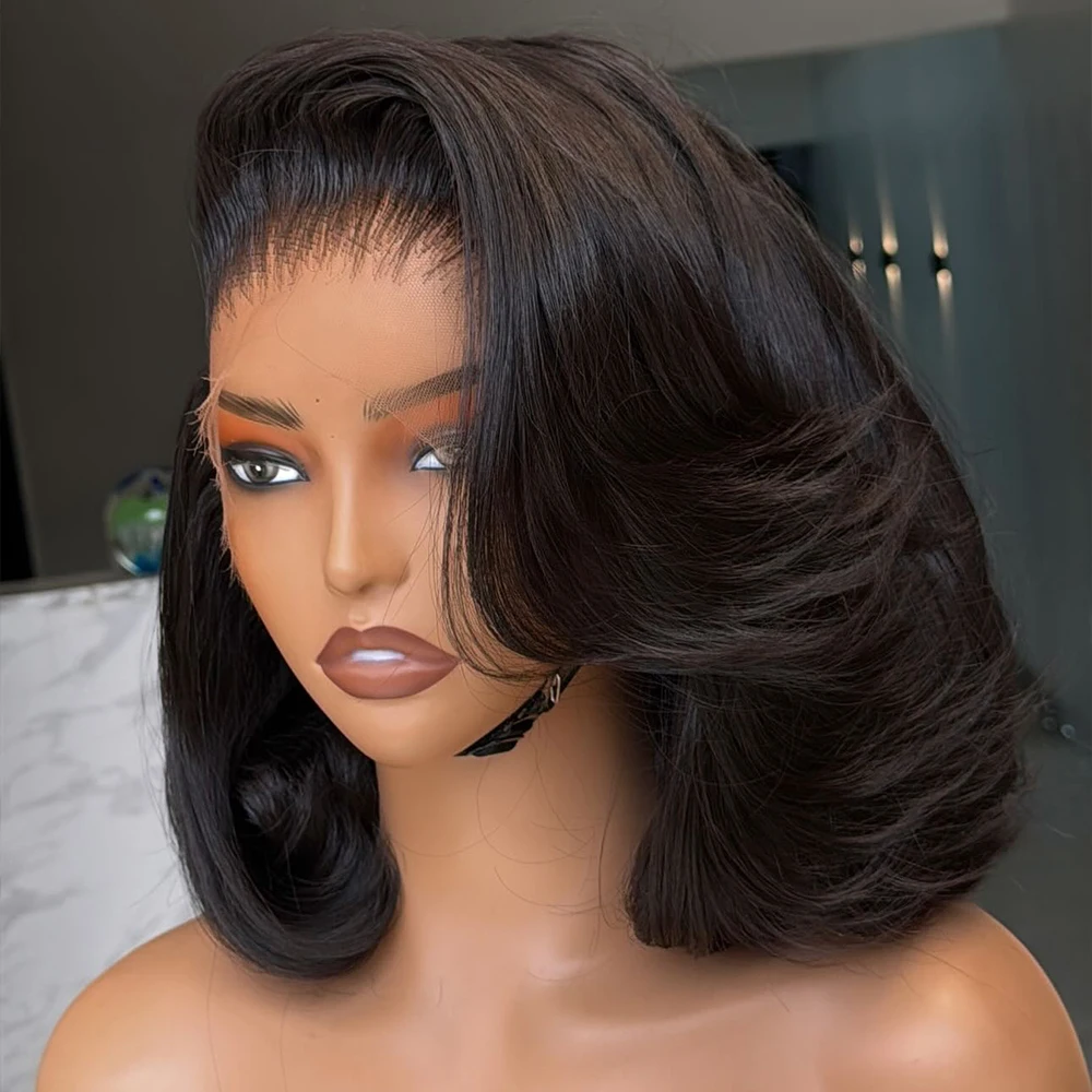 Human Hair Wigs Layered Blunt Cut 13X4 Lace Front 4x4 Lace Closure Pre Plucked 250% Brazilian Wig For Black Women