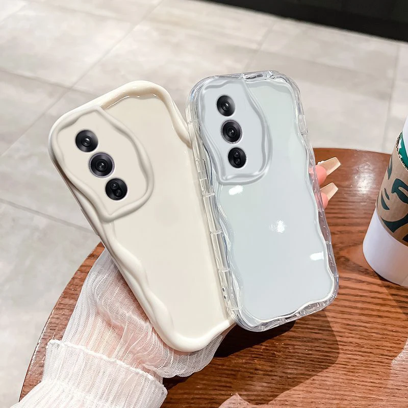Enhanced Protection Shockproof Phone Case with Cream Waves Design and Glossy TPU Soft Cover