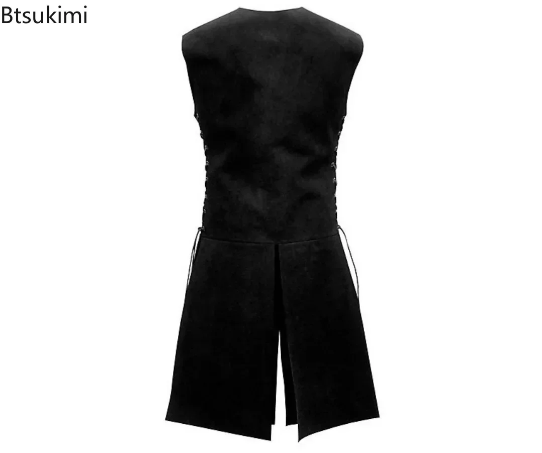 Top senza maniche in pelle da uomo Carnevale medievale rinascimentale Costume cosplay di Halloween Lacci laterali da uomo Abbigliamento per spettacoli teatrali - immagine 3