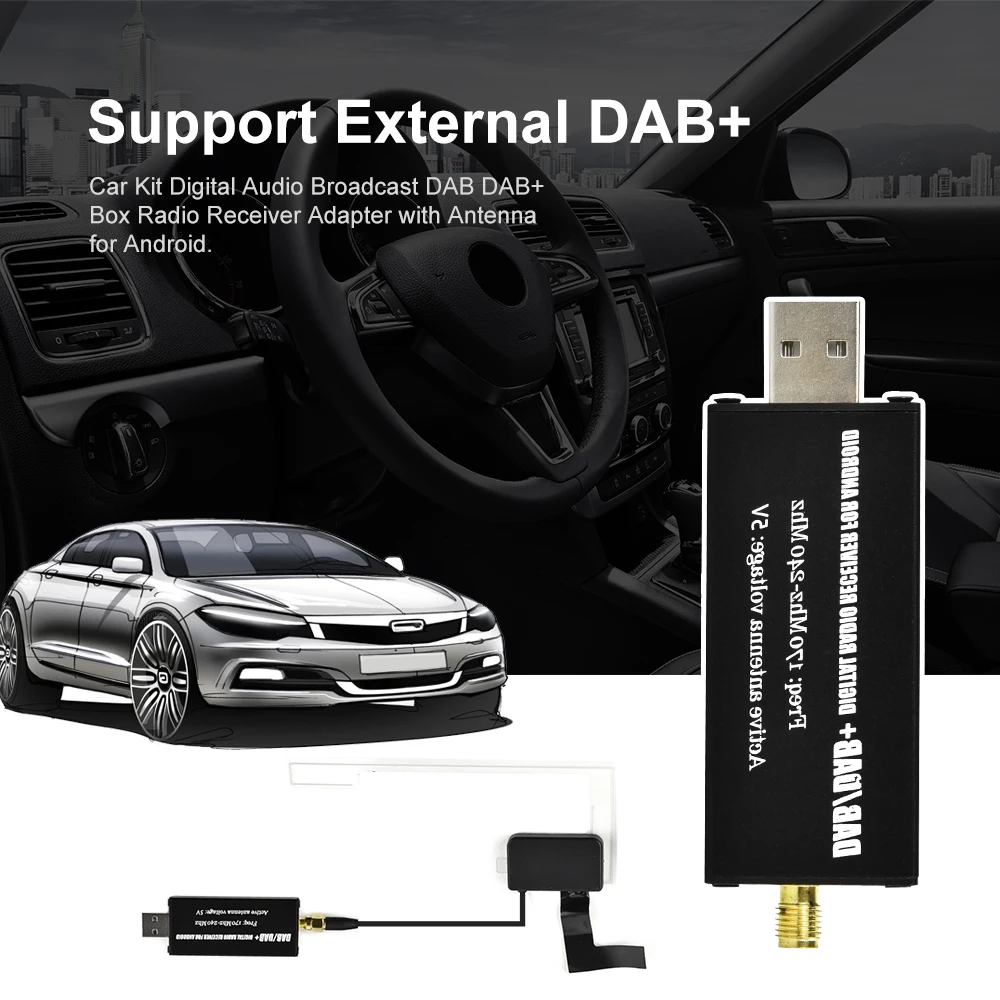 Podofo Dab+ Signal Receiver for Universal Dab+ Antenna for Car Android Radio Receiver Tuner USB Interface Car Gps Receiver