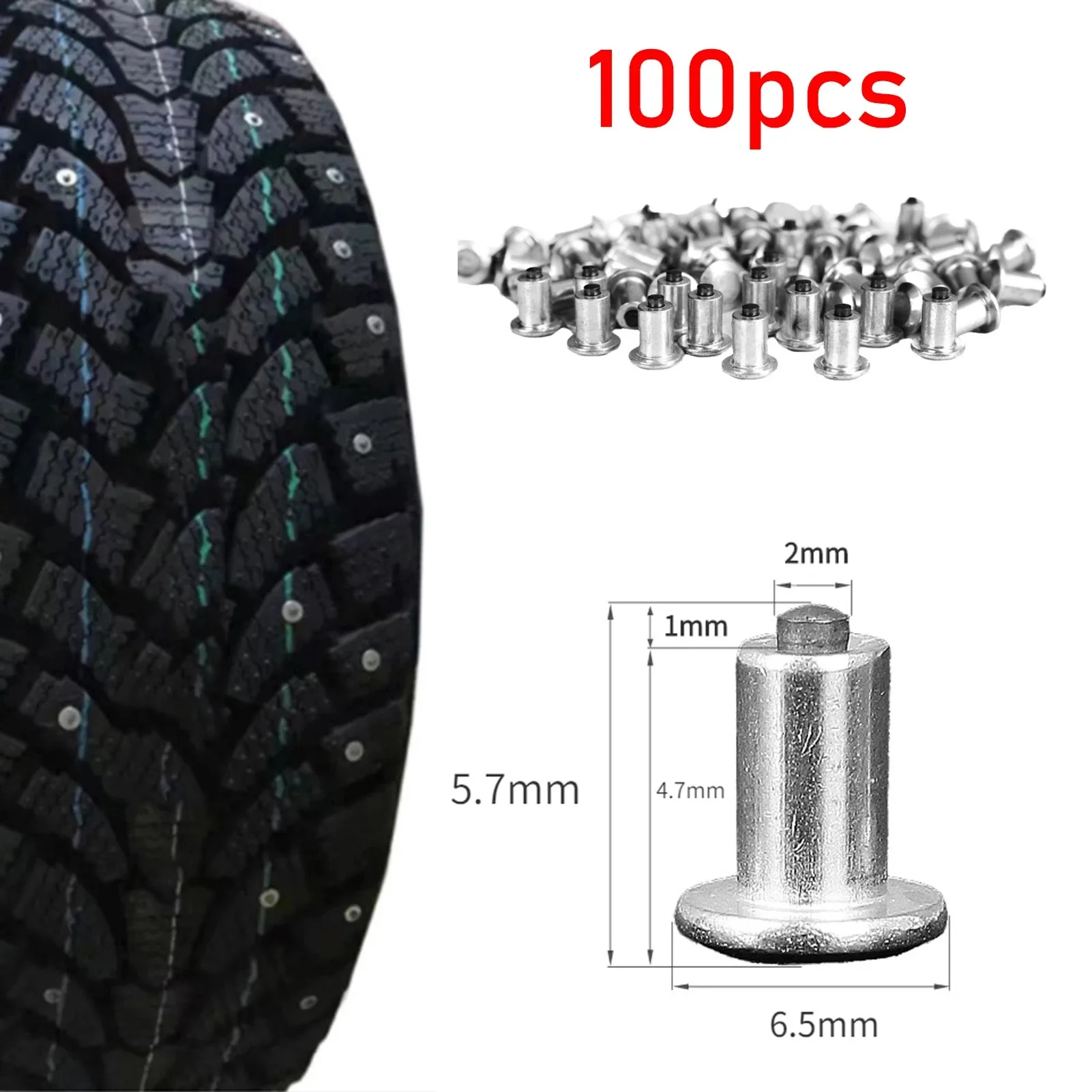 100 Stück Reifenspikes 6,5 mm/0,26 Zoll Rad Reifenbolzen Schrauben Schnee Reifen Spikes für Fahrrad Motorrad ATV Schuhe Reifen Schnee Spikes Reifenschraube