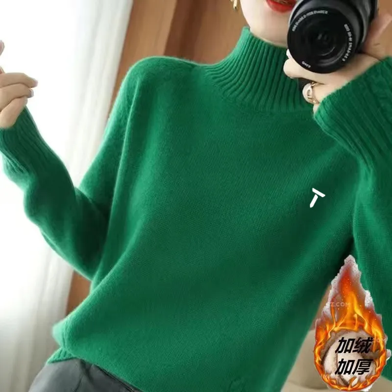 

골프니트 Winter Golf Wear Women New Fashionable High Necked Loose Plush and Warm Women's Knitted Golf Sweater Korean Luxury Clothing