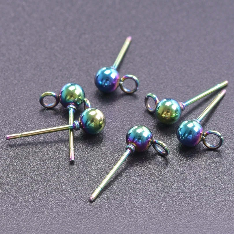 

20pcs Rainbow Ear Stud Stainless Steel Earrings For Women Men Round Bead Ear Piercing Jewelry Boucle D’Oreille Acier Inoxidable