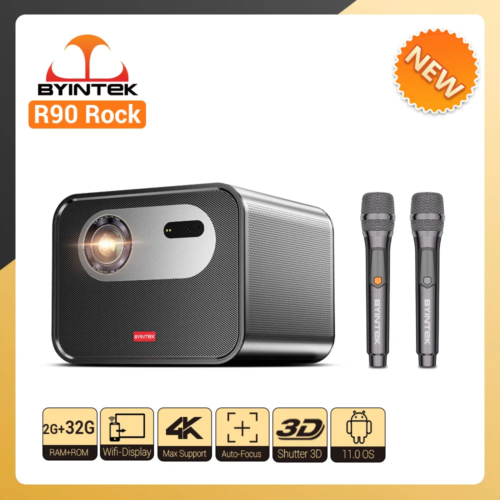 

BYINTEK R90 Rock Full HD 1080P DLP Projector 2200 ANSI Lumens Android TV 11.0 3D 4K Supported Smart Home Theater Projector