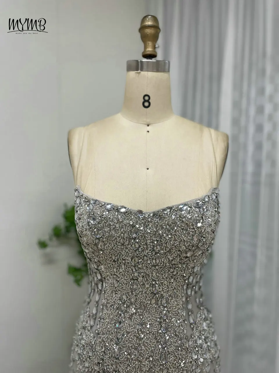 MYMB Sexy High Split Meerjungfrau Grau Mädchen Abendkleider Atemberaubende transparente Spaghettiträger Open Back Prom Party Kleider – Detail 7
