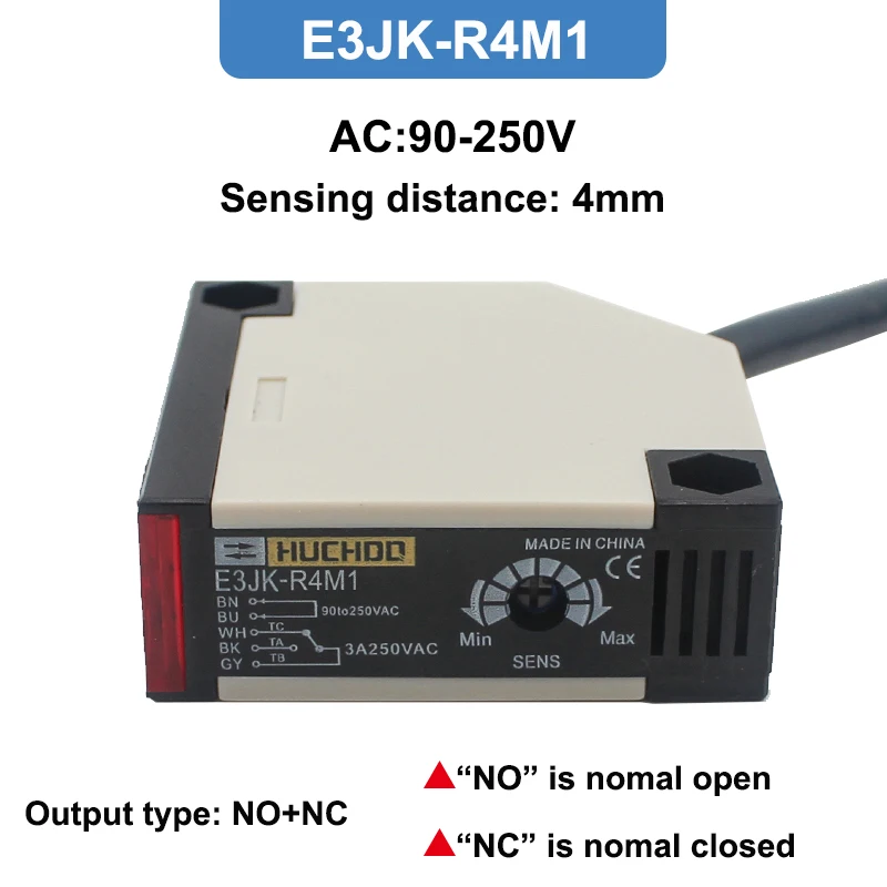 Interrupteur Photoélectrique Heschen E3JK-R4M1 - AC 90-250V, Détection 4m, Type Réflexion, IP65