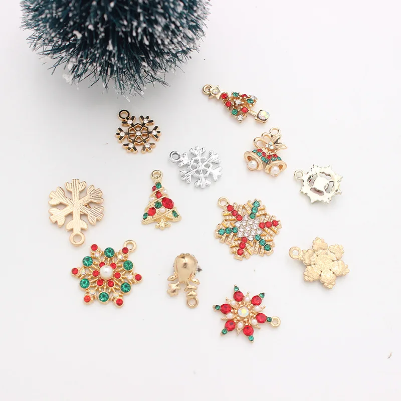 10pcs Colorful Christmas Snowflake Tree Zircon Pendant for Making Necklace Charm DIY Jewelry Accessories Wholesale