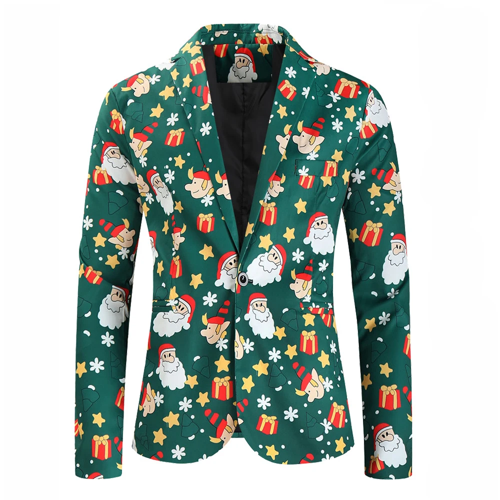 Mens Christmas Blazer Jacket Xmas New Year Coat Suit Jacket Santa