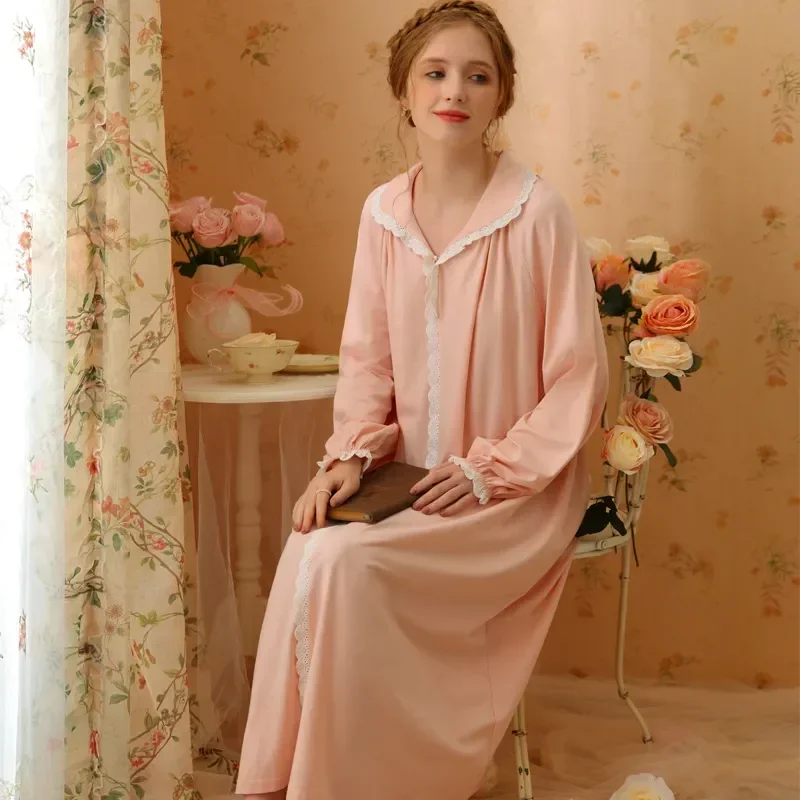 

Princess Loose Gown Sleeve Nightwear Robe Night Cotton Nightgown Long Peignoir Dress Vintage Dressing Women Victorian Sleepwear
