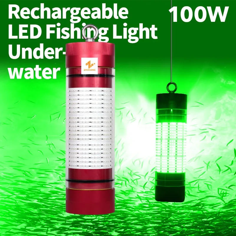 100w 200W Internal Battery Rechargeable LED Fishing Light Fishing Finder  Lights Green Color Squid Attracts Lights