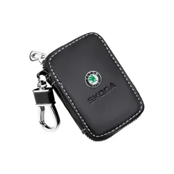 Genuine Leather Car Key Cover - Luxury Key Case and Keychain Bag - Premium Accessories (For Skoda 1pcs)