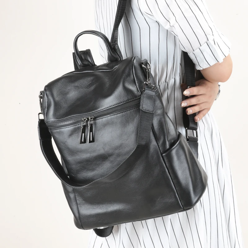 Head Layer Cowhide Rivet Backpack For Women's New Fashionable And Simple Leather Large Capacity Backpack Dual Purpose Travel Bag