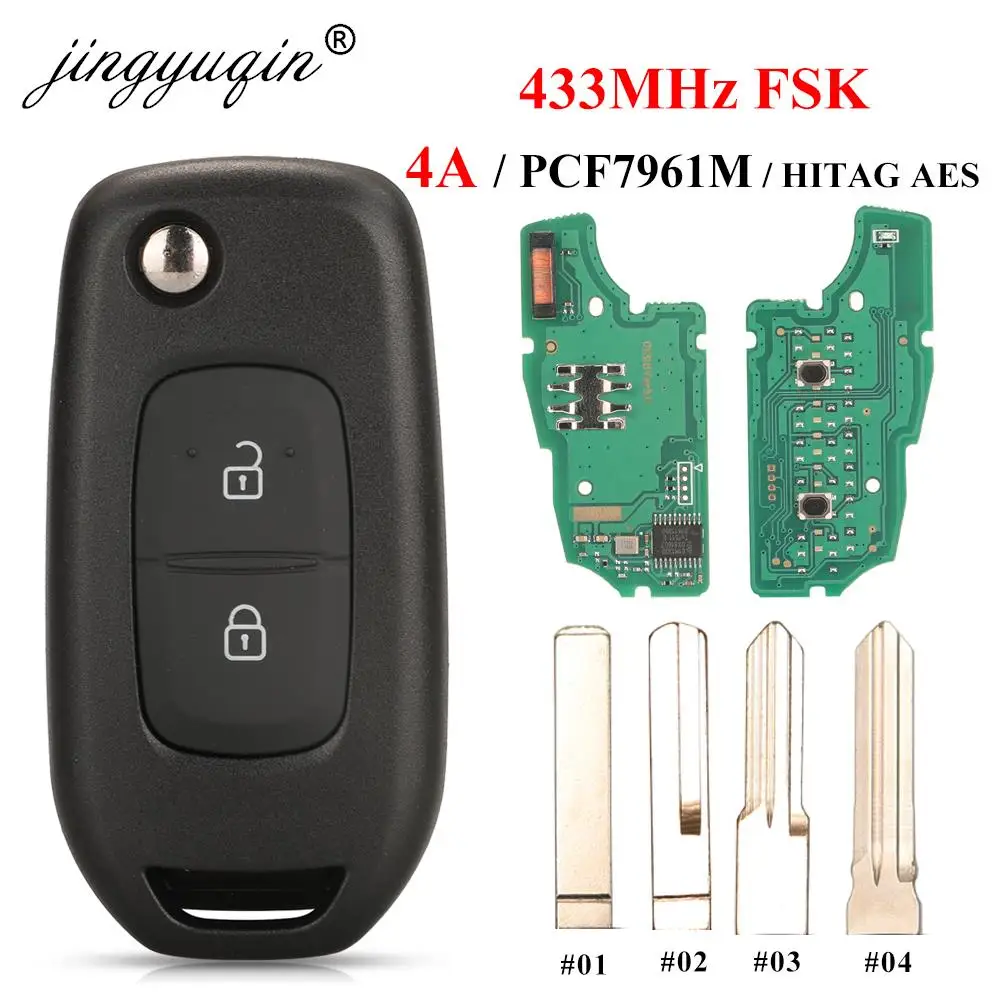2Button 433MHz PCF7961M 4A Chip Flip Remote Key for Renault Dacia Logan 2 II FSK Car Key Fob Control