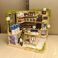 DIY Wooden Miniature Model Kit Paint Shop Casa 3D Puzzle Dollhouse With Furniture Lights Roombox Home Decor for Friends Gifts 2