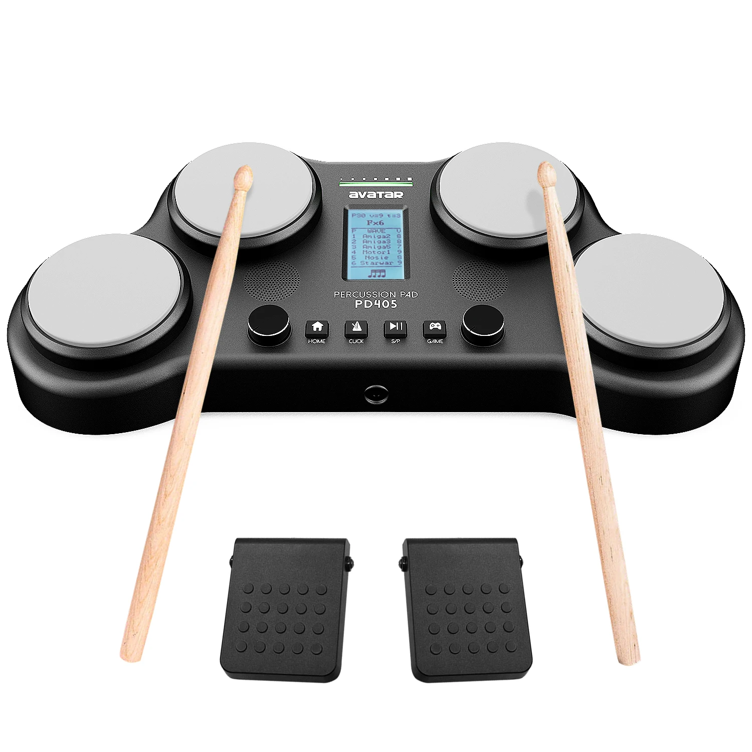PD405 Percussion Pad With Educational Games, Vivid Sounds, Include 2 Pedals and Drum Sticks, Black