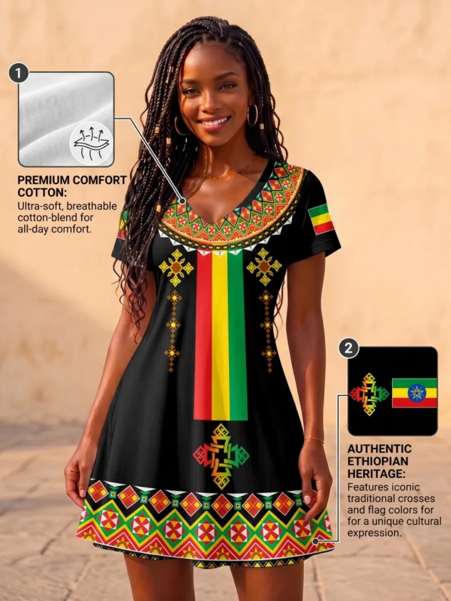Vestido para fanáticas del rugby, con estampado de la bandera de Sudáfrica, cuello en V, manga corta, minivestido tipo skater, para verano, festivales, ropa de calle, uso diario 1