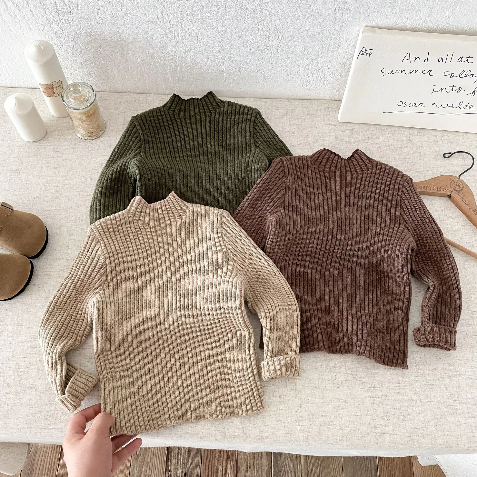 Kids Turtleneck Sweaters Solid Color Knit Pullover
