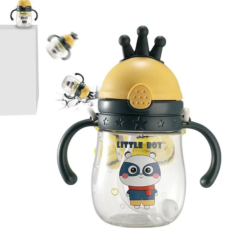 

Sippy Cup With Straw 370ml Anti-Choking Crown Drinking Bottle Cartoon Sippy Cup With Strap For Girls & Boys Drop-Proof Drinking