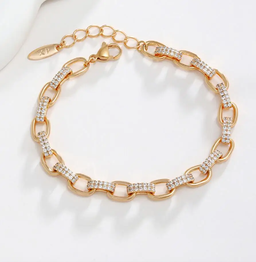 1PC Gold Plated Bracelets for Women  Round Crystal Zircon Bangles Bracelet on Hand Chain Luxury Jewelry F1769