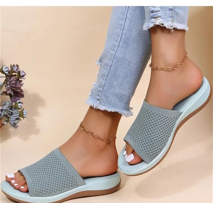 Sandals Women 2022 Breathable Knitting Summer Sandals With Low Heels Slippers Casual Zapatos Mujer Comfort Summer Shoes Women