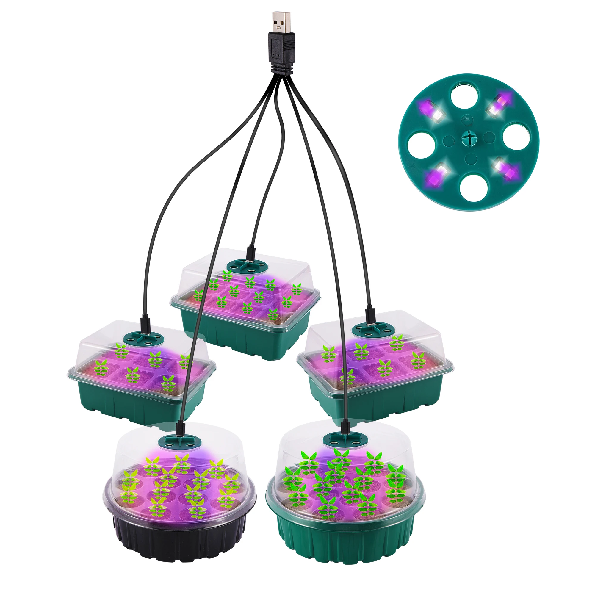 LED Plant Lights Seedling Trays Kit High Cover Propagator Growing Tray
