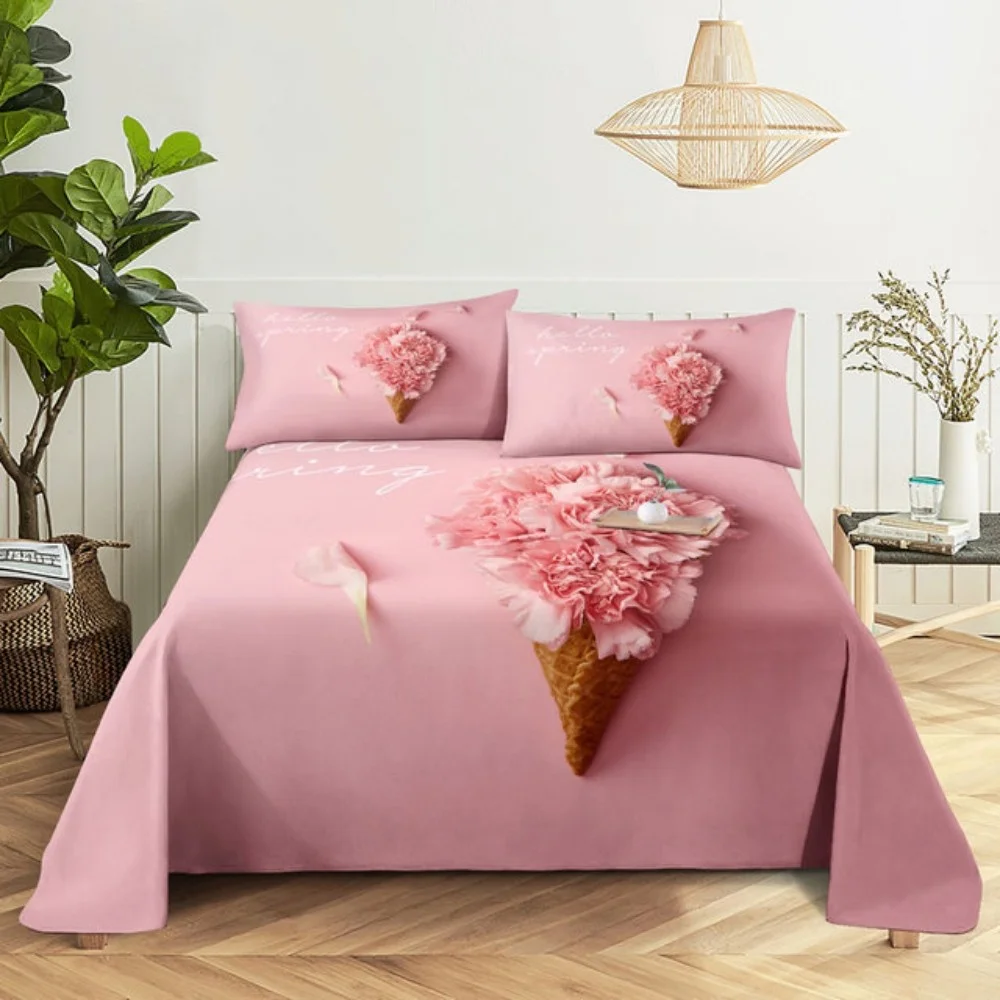 Rosa Rose Bettlaken-Sets, 3D-Druck, Blumen, flach, weicher Bezug für Damen, Kinder, Mädchen, König, Königin, volle Zwillingsgröße, Leinen-Raumdekoration – Detail 10