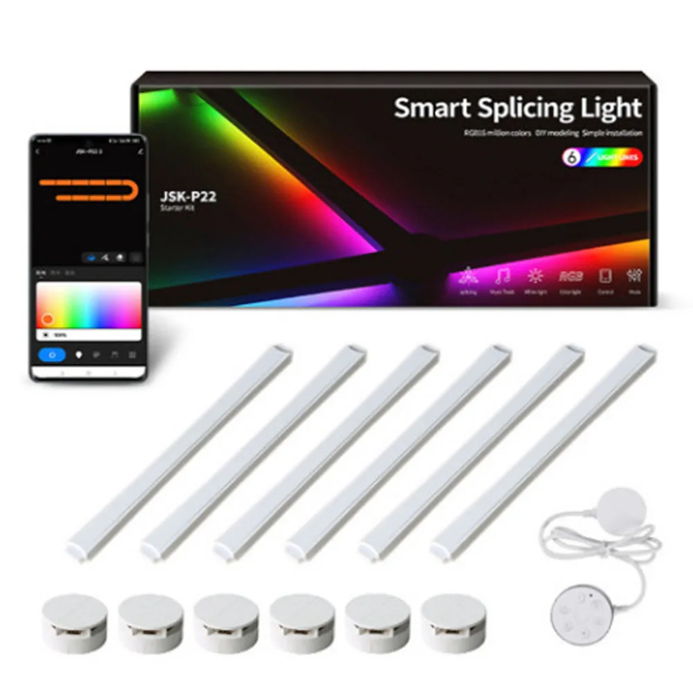 Lámpara LED de pared inteligente con WIFI, barra de luz RGBIC, luz nocturna de ambiente artesanal, aplicación de música, ritmo, retroiluminación de TV, decoración de sala de juegos y dormitorio