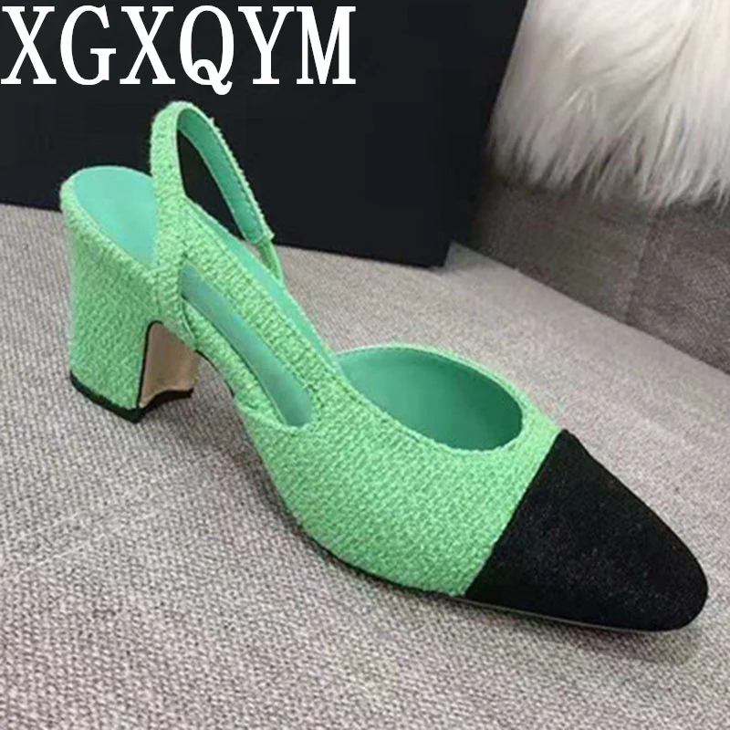 

Mary Jane Shoes Women Sandals Luxury Brand Low Heel Pumps Pointed Toe Elegant Mixed Color Runway Plaid Slip On Ladies Shoes New