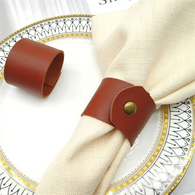 6PCS Artificial Leather Napkin Rings Napkin Holder for Wedding Party Valentine's Day Dinning Table Decoration