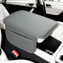 Premium Smooth PU Leather Armrest Pad with Storage Bag - Wear - Resistant, Anti - Slip Car Interior Accessory (Grey double pockets)