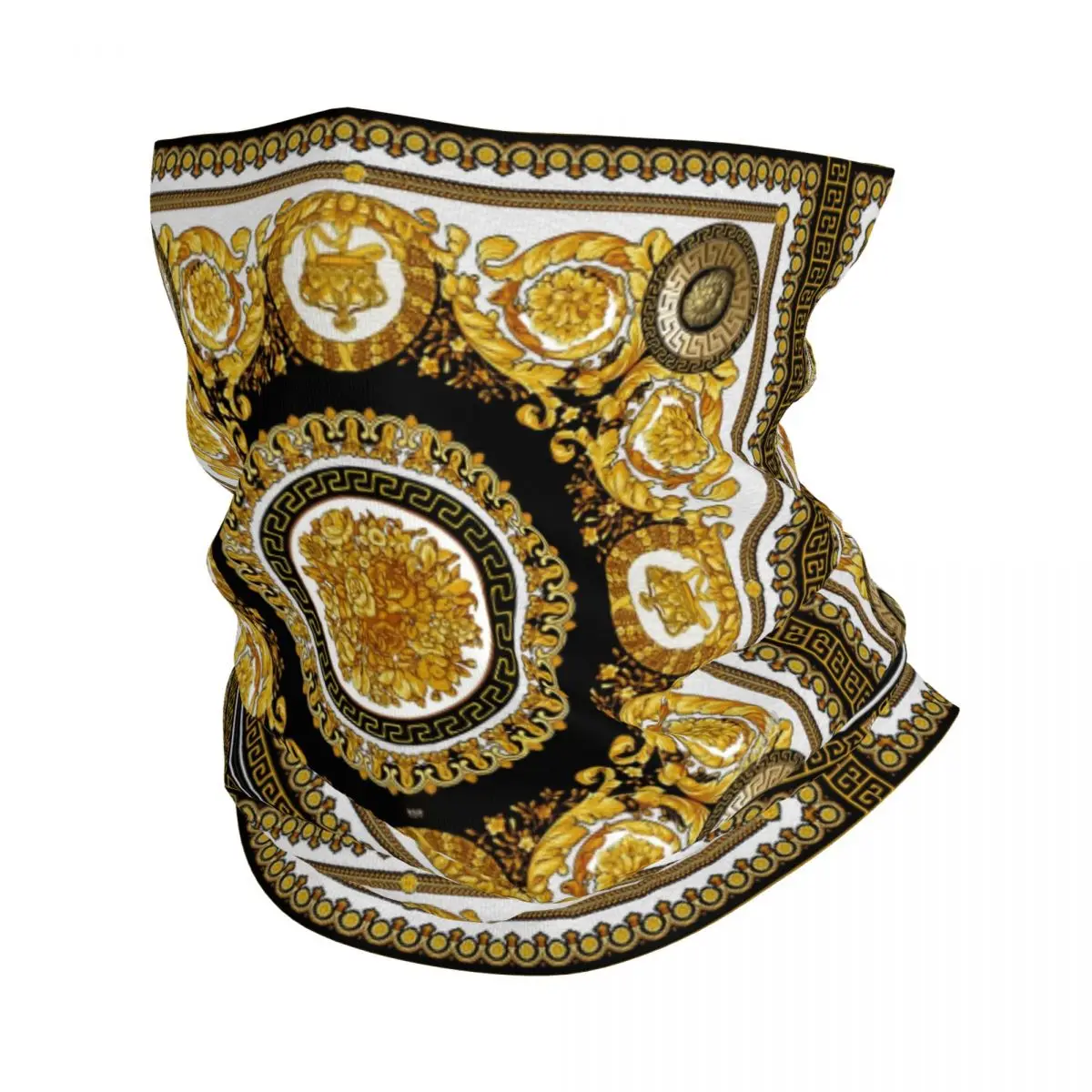 Decorative Golden Medallion Baroque Bandana Neck Cover Printed Balaclavas Mask Scarf Warm Headband Fishing Adult Breathable