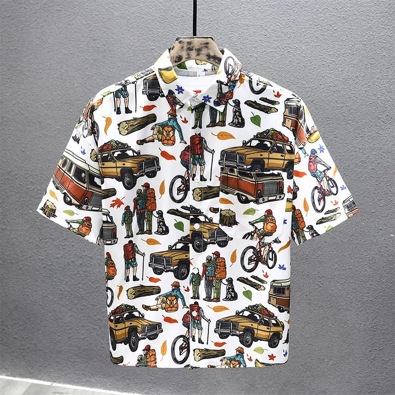 Elegant Fashion Harajuku Slim Fit Ropa Hombre Loose Casual All Match T-shirts Square Neck Button Thin Style Short Sleeve Shirts