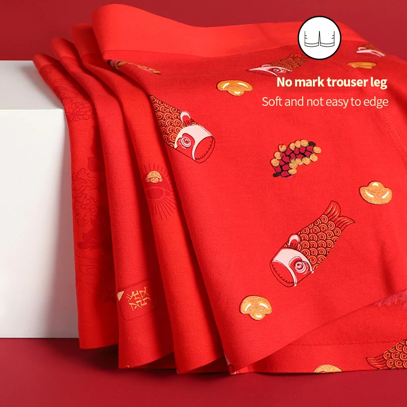 Nanjiiren New Style Men Underwear Bright Red Cotton Mens Boxer Shorts Moisture Absorption Underpants Elastic 3pcs Male Panties