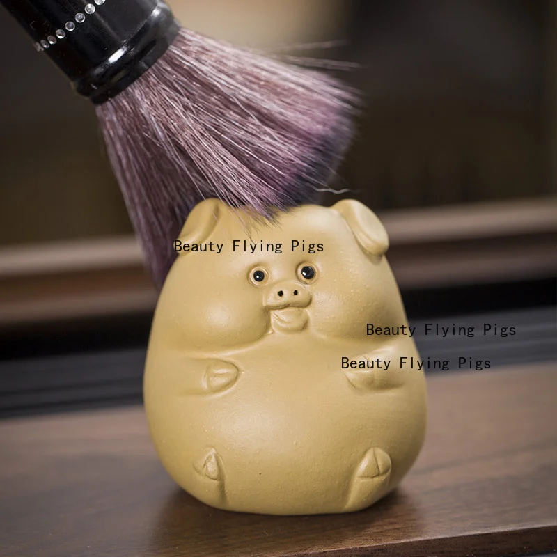 Purple Clay Zodiac Pig Tea Pet Ornaments Cute Animals That Can Be Raised Tea Table Decorations Handicrafts