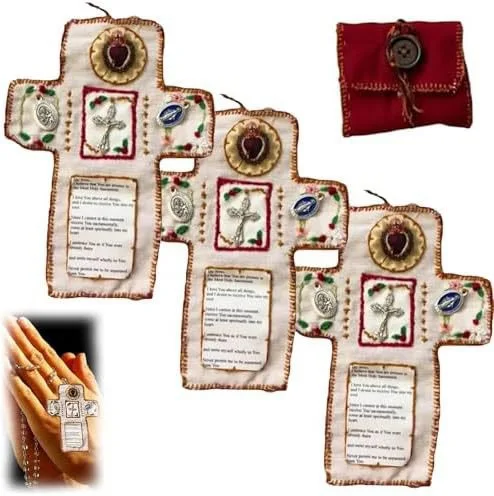 Handmade Catholic Pocket Shrine - Silver Cross Inside, Embroidery, Portable Devotional Altar, Prayer Gift