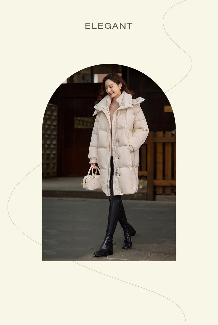 Vimly White Duck Down Puffer Jackets Women Winter Warm Long Down Coat 2023 Windproof High Neck Detachable Hood Outerwear 50636