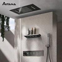 Système de douche à température constante, plafond en laiton gris pistolet, design intégré, affichage numérique LED, mélangeur de salle de bains d'eau froide et chaude 1