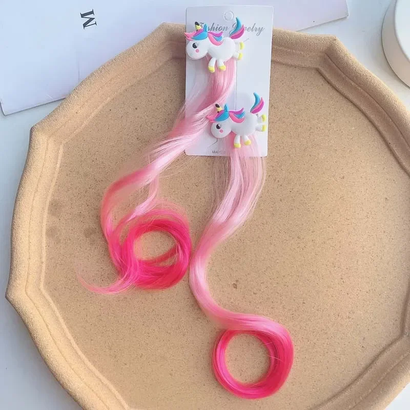 Children Unicorn Colorful Wig Hairpins Hair Accessories Kids Girls Hairclip Fake Hair Twist Braid Headdress Clips Barrettes hair clips,hair accessories