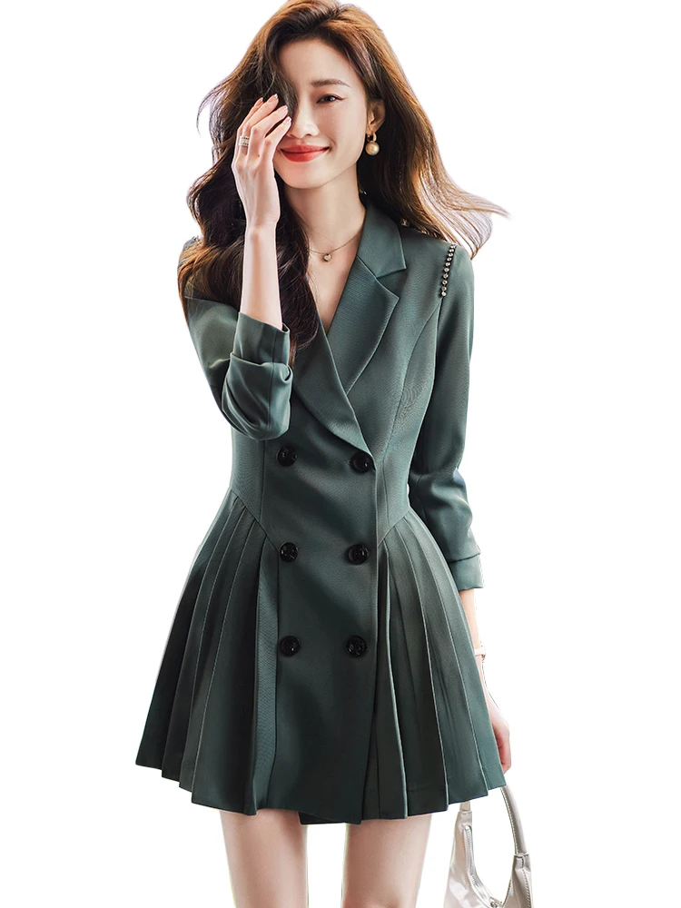 

Fashion Spring Autumn Women Casual Blazer Black Coffee Blue Office Ladies Female Business Work Wear Long Ruffle Jacket Coat