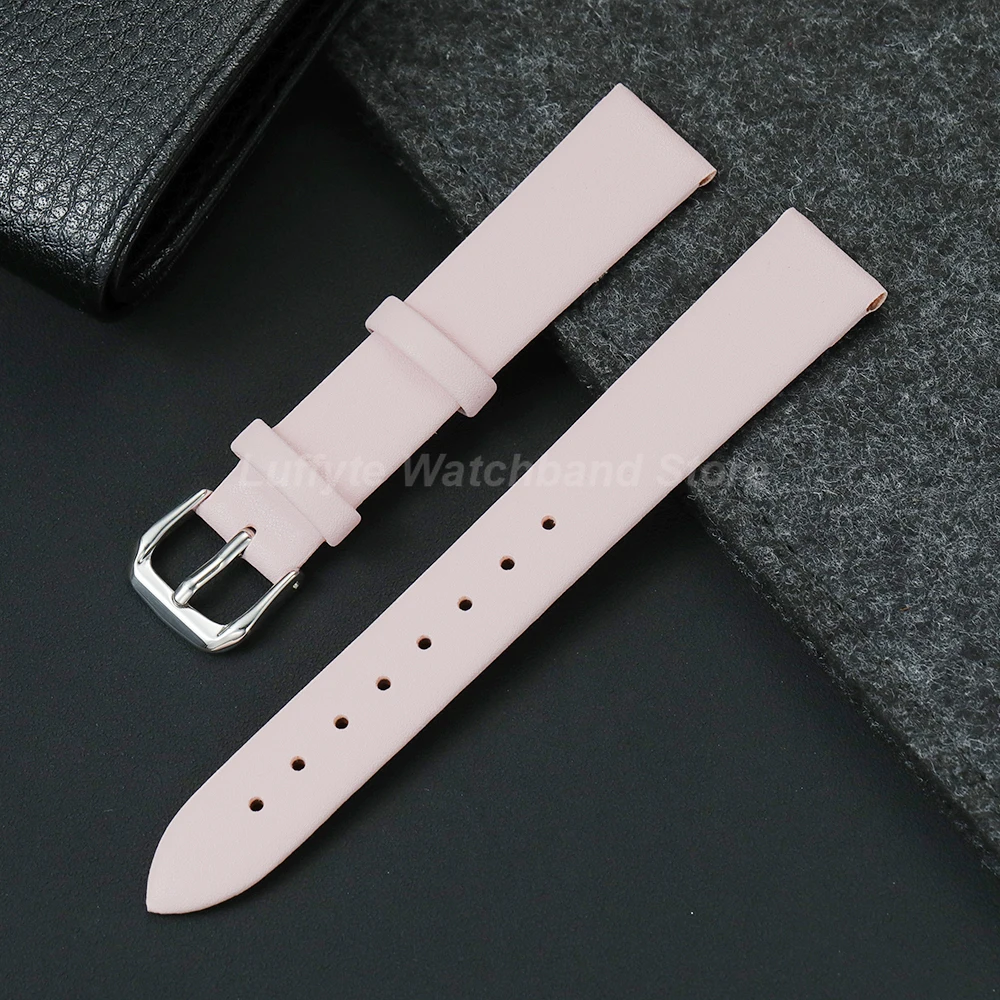 Elegant Women's Ultra-Thin Leather Watch Band - Soft & Comfortable in Black, Brown, Blue, Pink, and Green