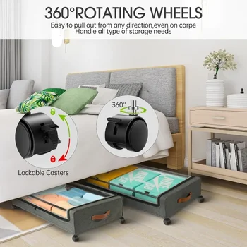 Under Bed Storage with Wheels, 2Pack Under Bed Storage Containers, Under Bed Shoe Storage Organizer，for Clothes, Blankets 4