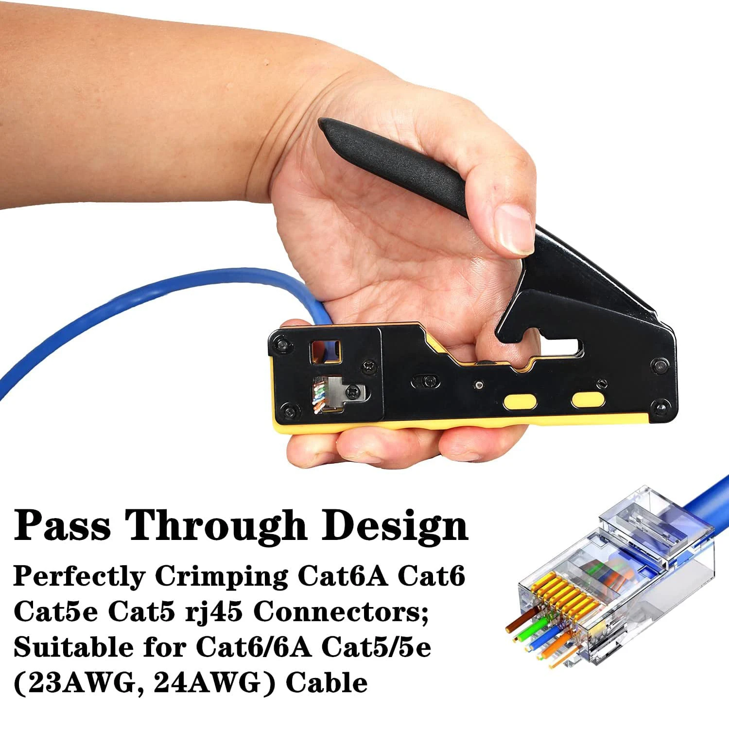 Zoerax Rj45 Passar Através do Jogo de Ferramentas de Friso Cat6 Cat6a Cat5 Cat5e Ethernet Kit de Ferramentas de Friso com um 8p 6p Ethernet Crimper - Imagem 6