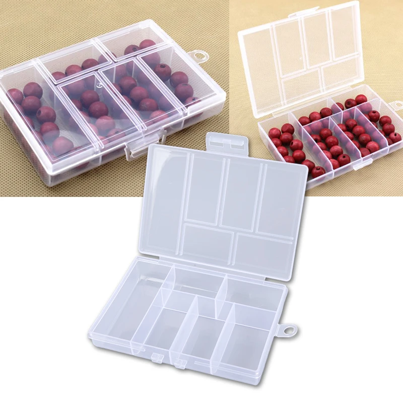 1pc 6 Grid Plastic Jewelry Box Tool Boxes Transparent Organizer Storage Hair Bands Rope Bead Bracelet Box 2