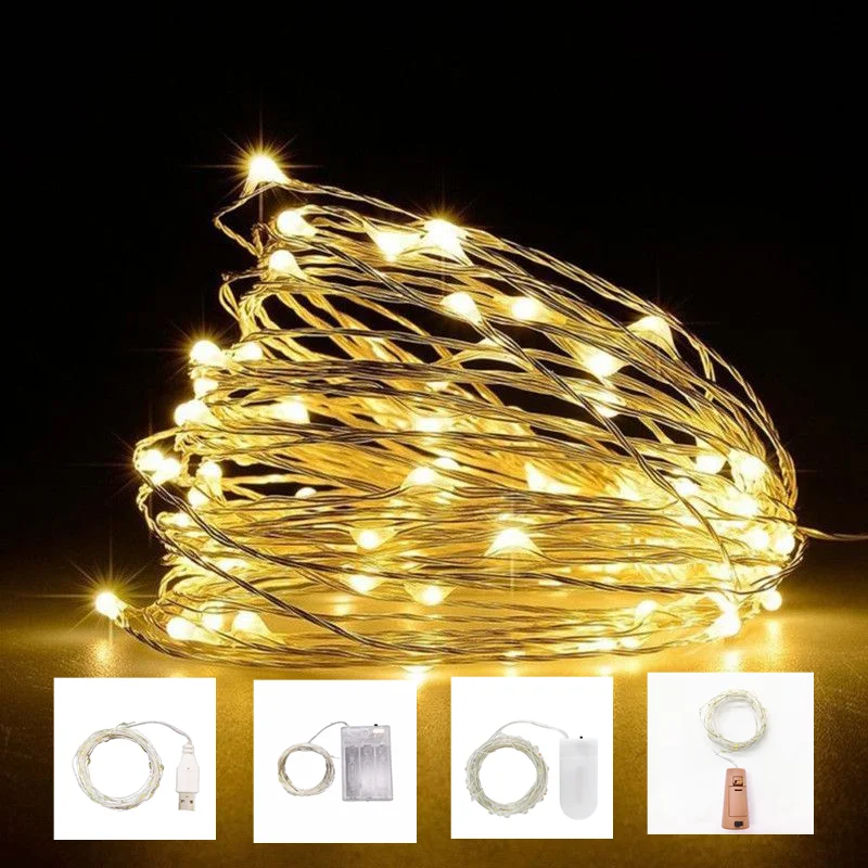 

Fairy Light Wedding Decoration Battery Box 1m/2m/3m Party Decoration Christmas Lights LED Copper Wire Light Garland Home Decor
