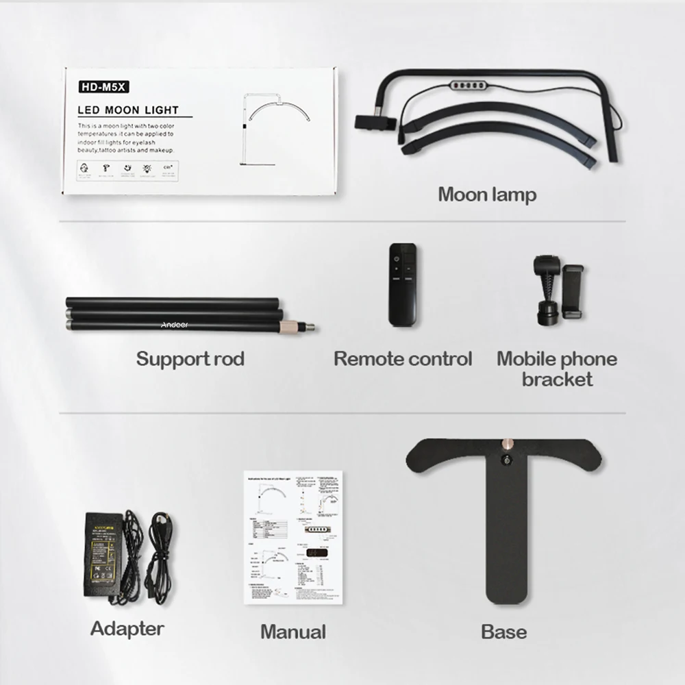 NEU Andoer HD-M6XR 36W Boden-LED-Videoleuchte Halbmondförmiges Fülllicht dimmbar mit 5600K weißem Licht und rotem Licht 186cm Metall – Detail 19