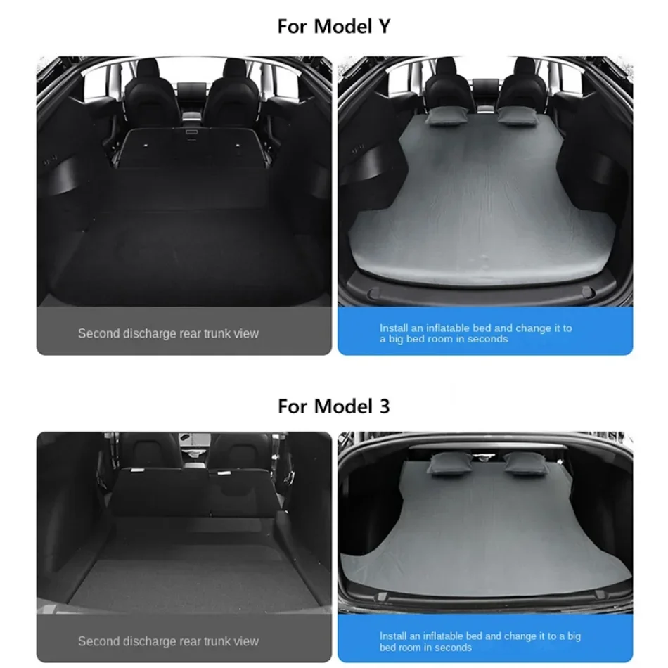 For Tesla Model 3-Model Y-Outdoor Camping Inflatable Air Cushion Suede Cloth Car Travel Bed Accessories